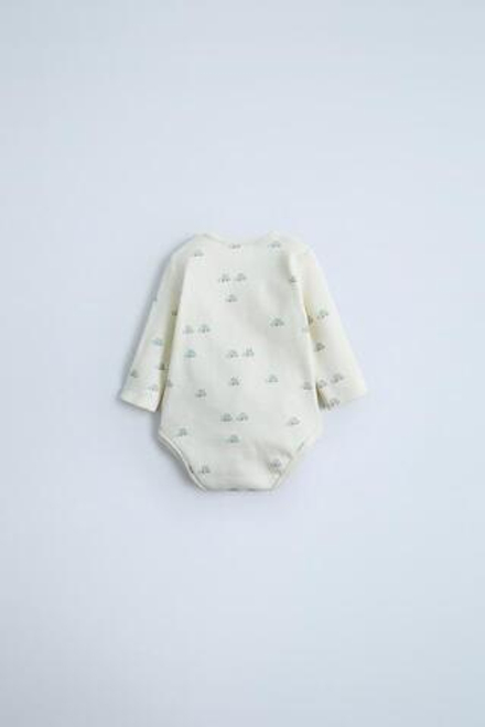 ZARA БОДИ В РУБЧИК С ПРИНТОМ «АВТОМОБИЛИ», ЭКРЮ