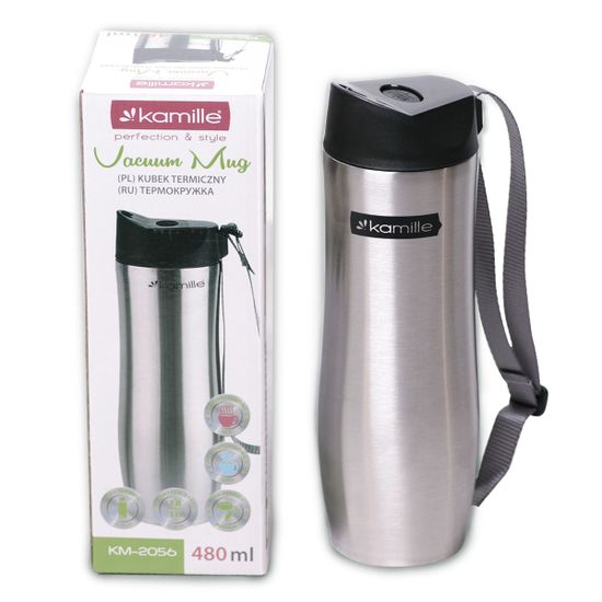 Термокружка 480 мл. из нержавеющей стали Kamille KM-2056 с ремешком