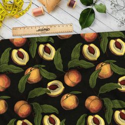 Ткань блэкаут персики с листьями