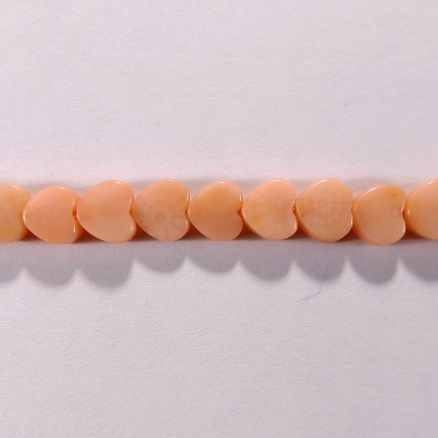 Бусина из коралла розового, облагороженного, фигурная, 5x5 мм (сердце, гладкая)