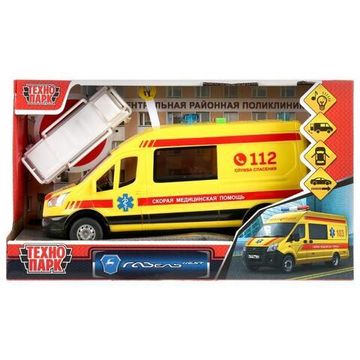 Машина пластик свет-звук FORD TRANSIT РЕАНИМАЦИЯ 22,5см, двери, 4 кноп, кор. Технопарк