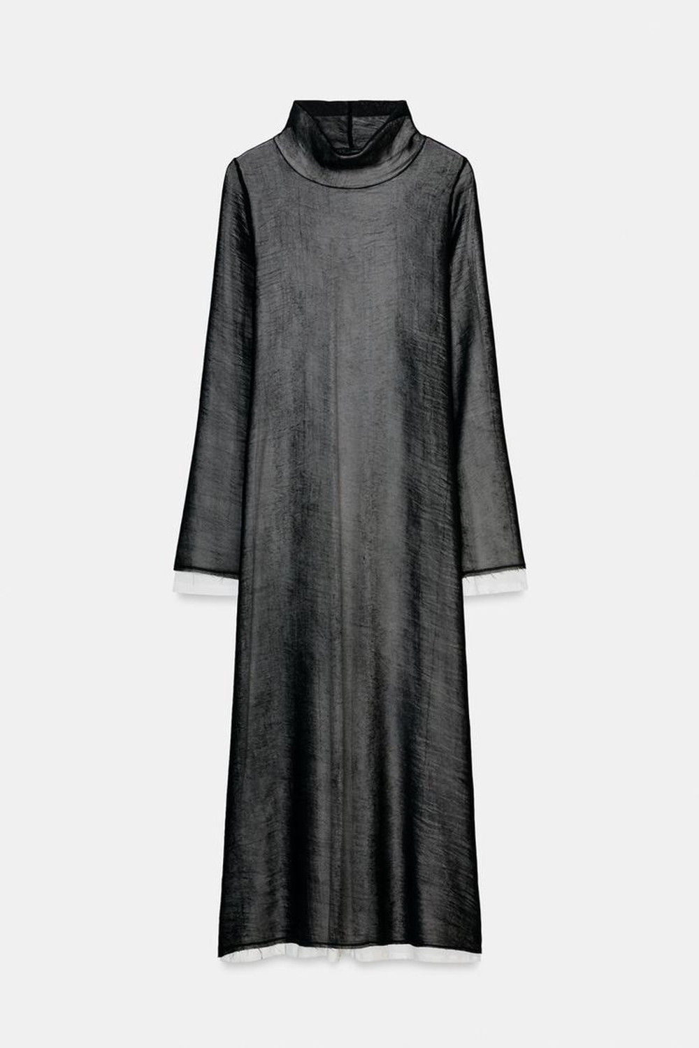 ZARA ДЛИННОЕ КОМБИНИРОВАННОЕ ПЛАТЬЕ, БЕЛЫЙ/ЧЕРНЫЙ