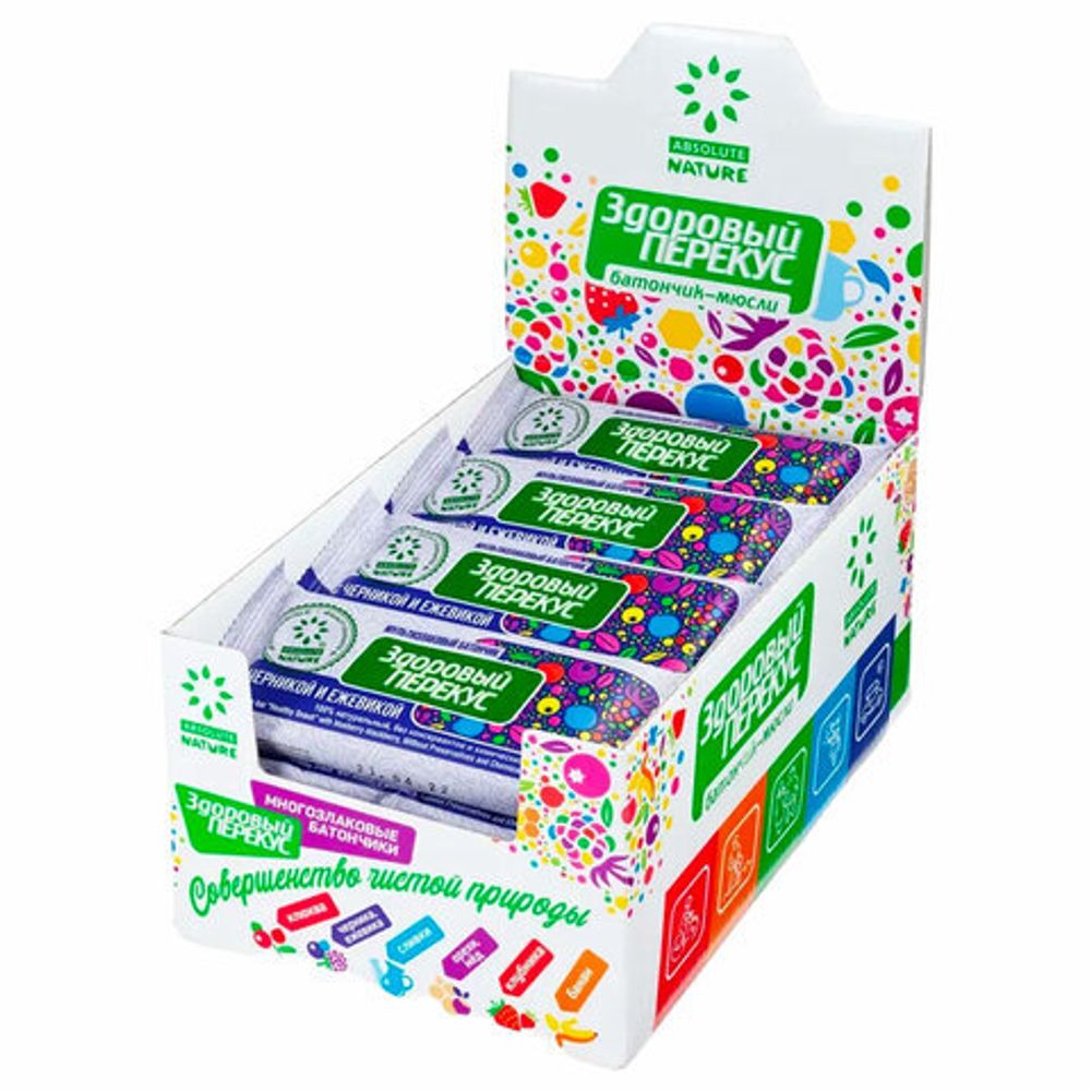 Батончик-мюсли ЗДОРОВЫЙ ПЕРЕКУС с черникой и ежевикой, 20 шт. по 55 г, 16921