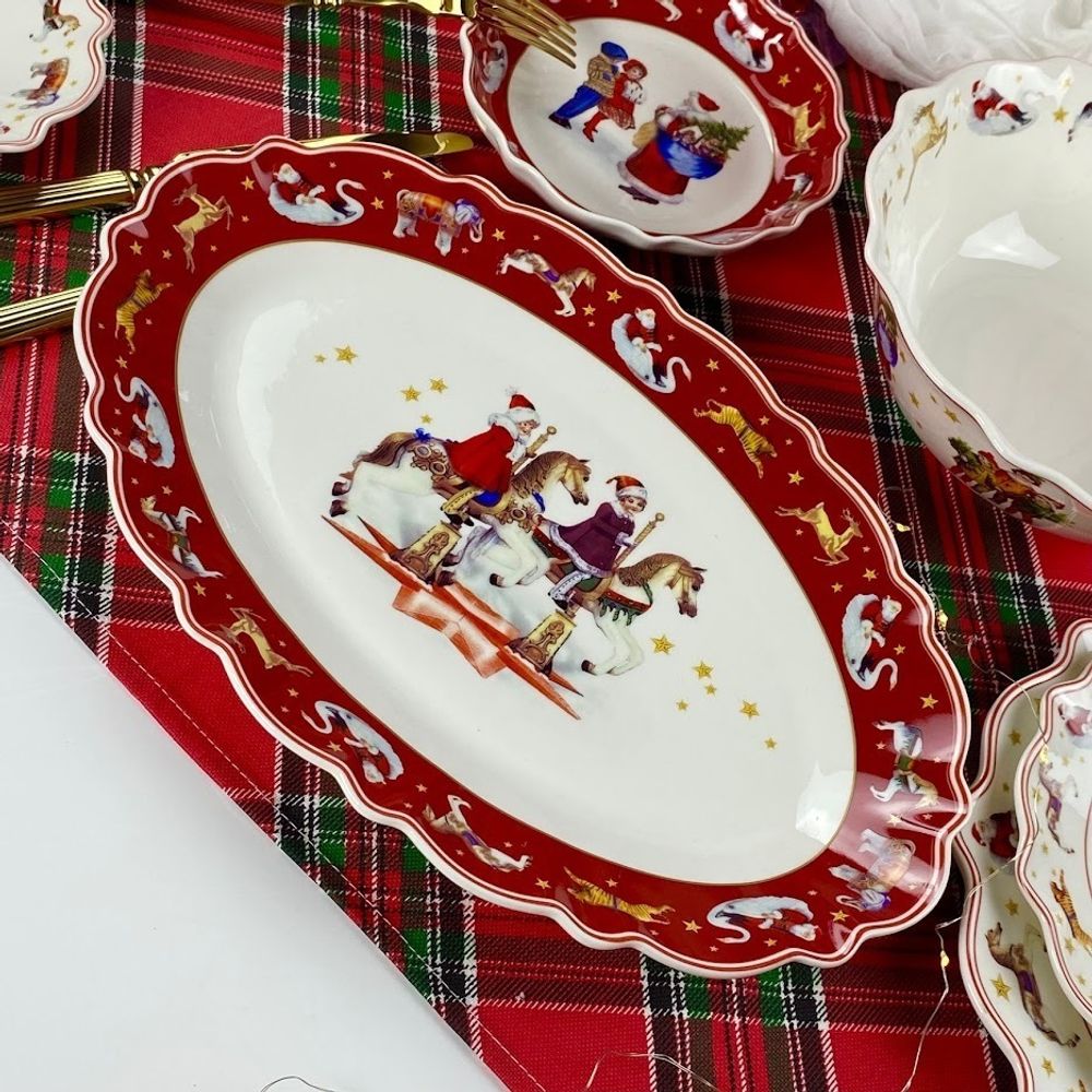 Lenardi 305-173 Набор из 2 овальных блюд 35,5х23,5х3,5см НОВЫЙ ГОД в под.уп.(х12)Фарфор