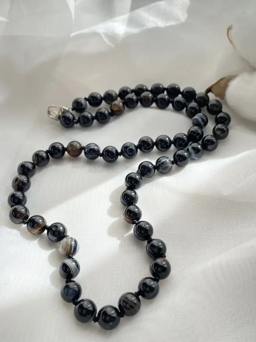 Бусы из натурального чёрного агата колье ожерелье