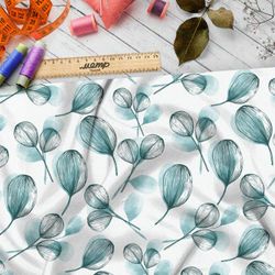 Ткань бязь эскиз акварельных листьев на белом фоне