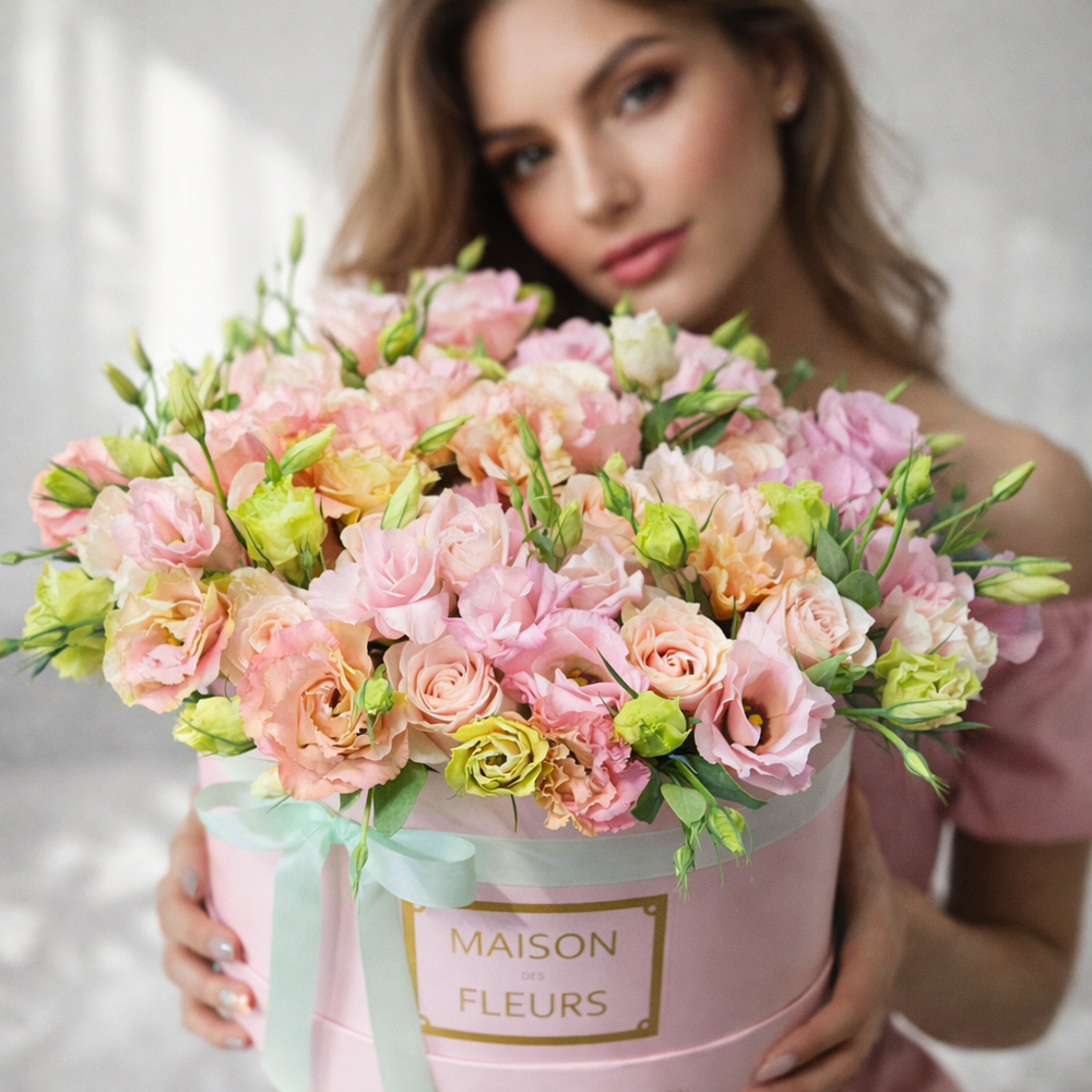 Композиция "Pink beauty" в коробке "Maison des fleurs"