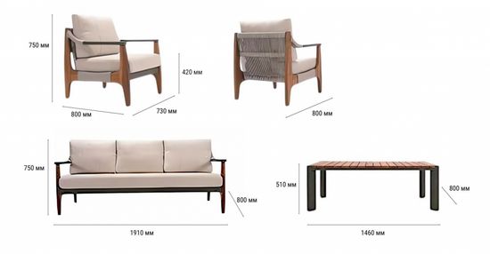 Комплект лаунж мебели Elif цвет темно-зеленый/натуральный/бежевый
