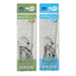 Линейка Basir пластиковая, набор 4 шт, серия "Классика", 4 предмета: линейка с трафаретом 20 см, транспортир и два угольника