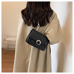 Сумка женская летняя стеганая с жемчугом, черный