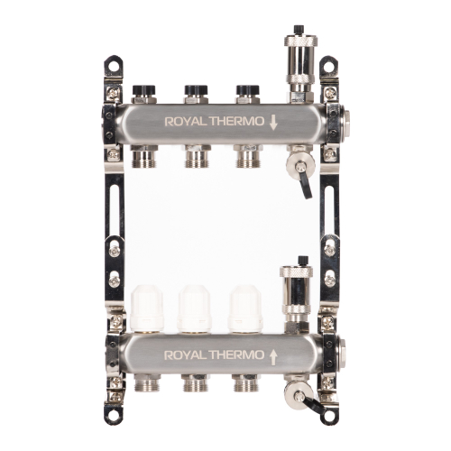 Коллектор Royal Thermo нерж. в сборе универсальный 1" ВР-3/4" НР с автомат. воздухоотвод-ми 3 вых.