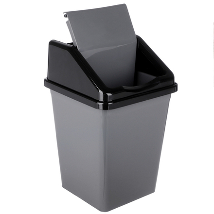 Ведро для мусора с подвижной крышкой 10л квадратное (серо/черный)
