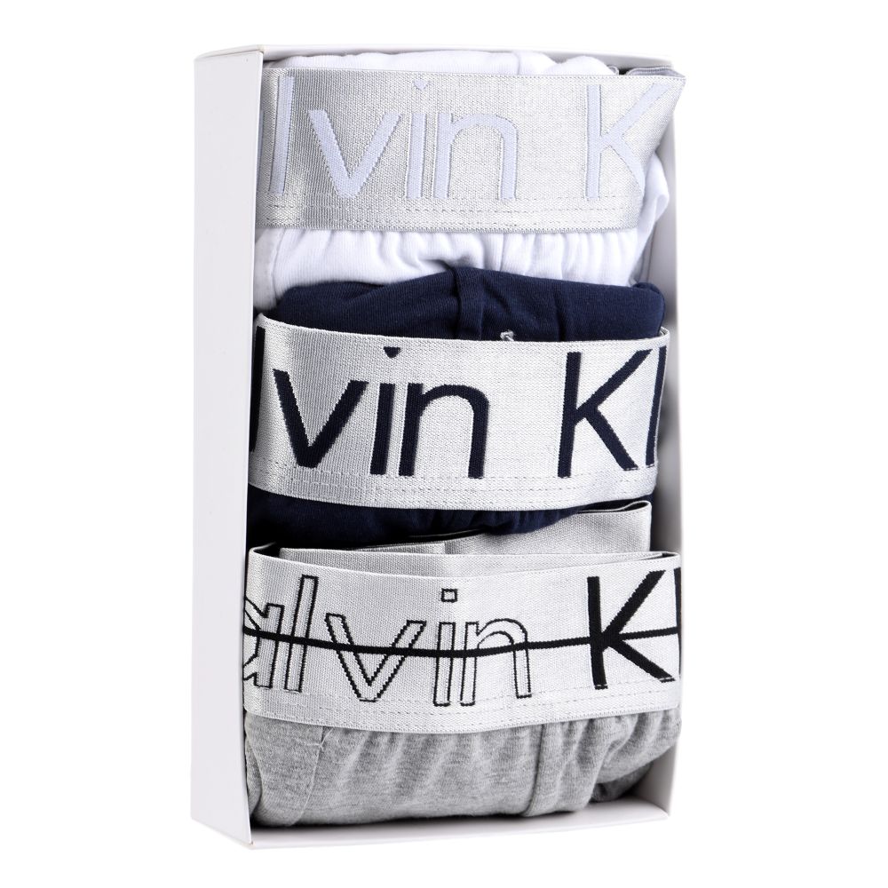 Мужские трусы боксеры набор 3в1 (серые, белые, тёмно-синие) Calvin Klein