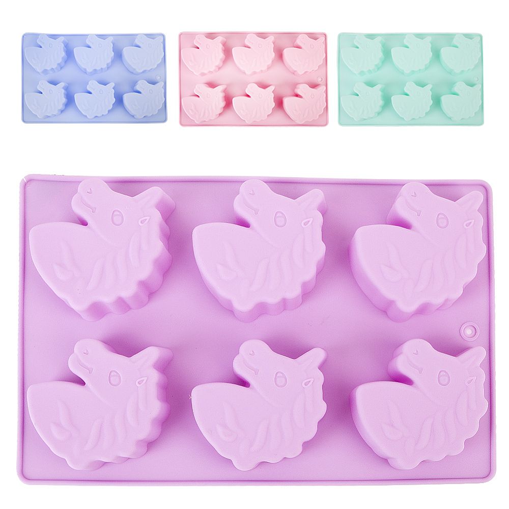 Форма силиконовая для выпечки 6 ячеек "Единорог" 6,5*7*3см/ 26*17*3см. (4вида) (силикон)