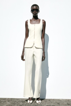 ZARA ТОП-БЮСТЬЕ С ЗАСТЕЖКОЙ-МОЛНИЕЙ, ЭКРЮ