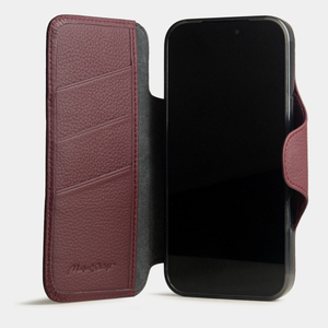 Чехол с кардхолдером для iPhone 17 Pro Max из кожи теленка, бордового цвета