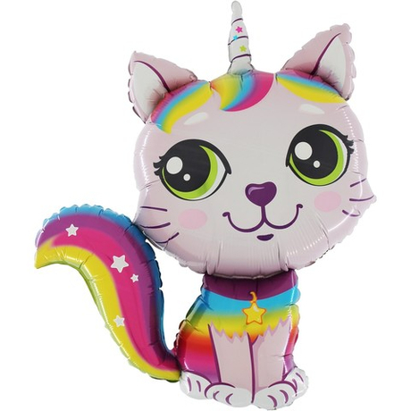 Шар (38''/97 см) Фигура, Котенок Единорог, Розовый, 1 шт.