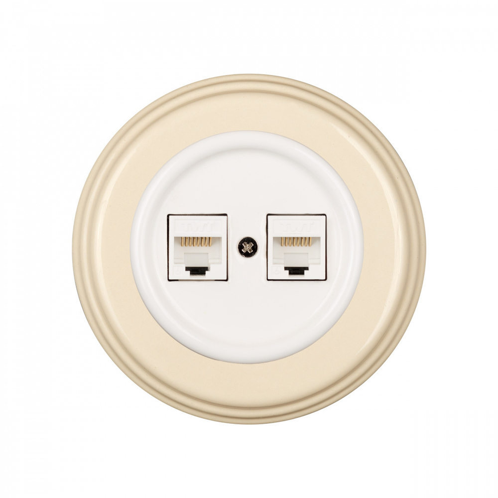Розетка RJ45 информационная двойная, керамика, цвет белый, декор D6/2 B1-302-01-D6/2
