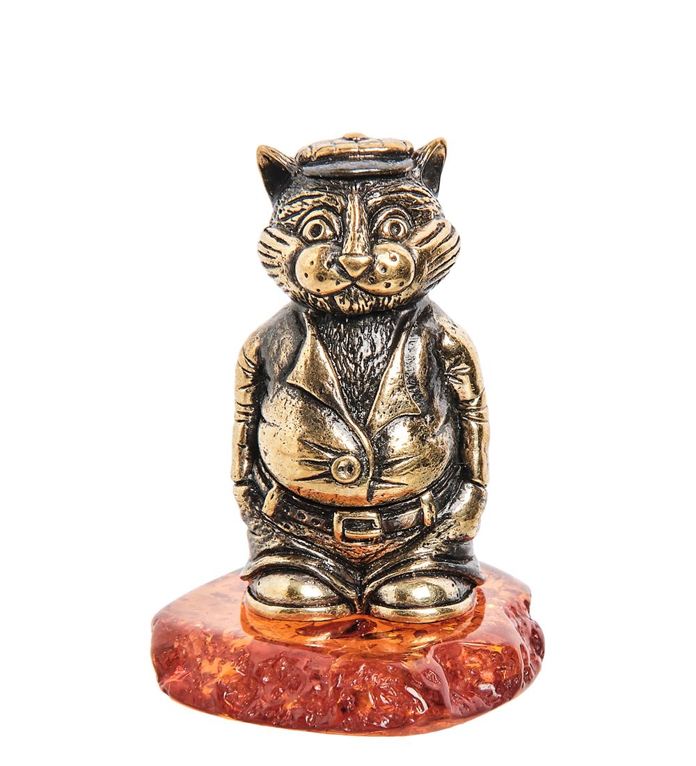 Народные промыслы AM-1028 Фигурка «Кот» (латунь, янтарь)