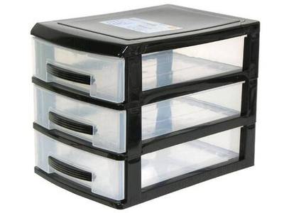 Комод 3-х секционный мини, черный/прозрачный