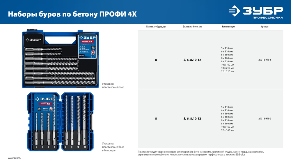 ЗУБР ПРОФИ-4Х 10x260 мм, SDS-plus бур (29313-260-10)