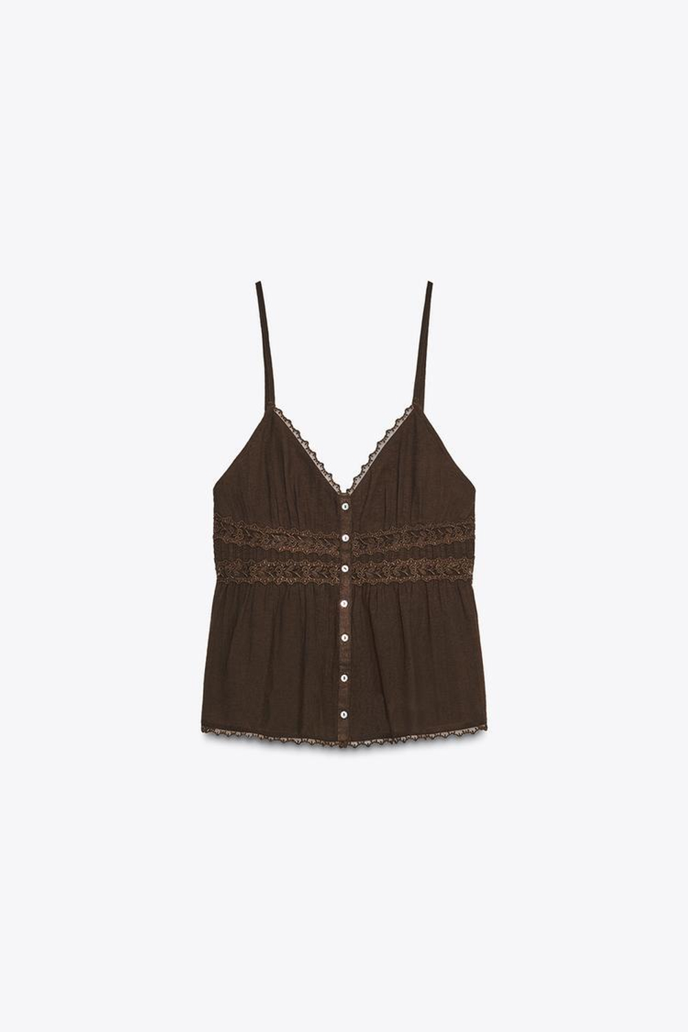 ZARA ТОП С КРУЖЕВОМ, КОРИЧНЕВЫЙ