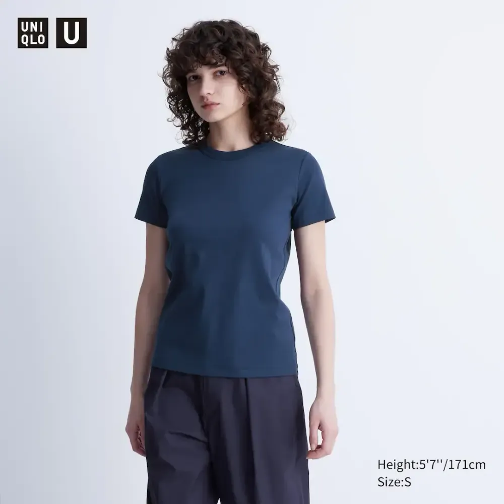 UNIQLO ФУТБОЛКА С КРУГЛЫМ ВЫРЕЗОМ, ТЕМНО-СИНИЙ