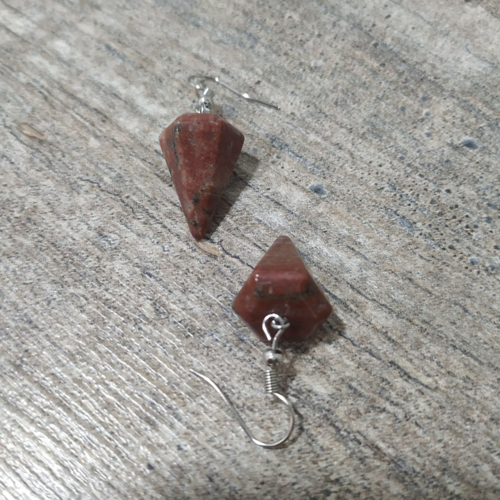 Серьги Маятник конус Яшма красная