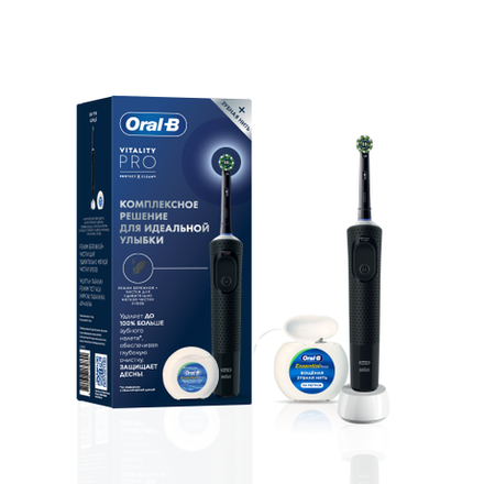 Электрическая зубная щетка ORAL-B Vitality Pro D103.413.3 Black тип 3708 + З/нить Essential Floss мятная 50м