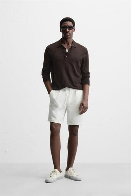 ZARA КОМФОРТНЫЕ ШОРТЫ-БЕРМУДЫ, ЖЕЛТОВАТО-БЕЛЫЙ