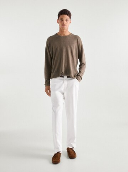 Massimo Dutti Льняной свитер с круглым вырезом, норка