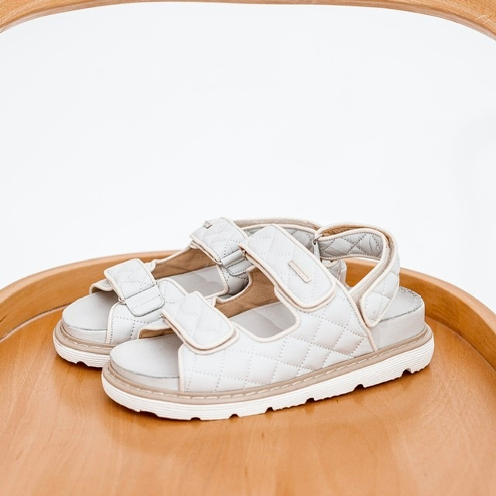 Сандалии из натуральной кожи на липучках серо-голубого оттенка