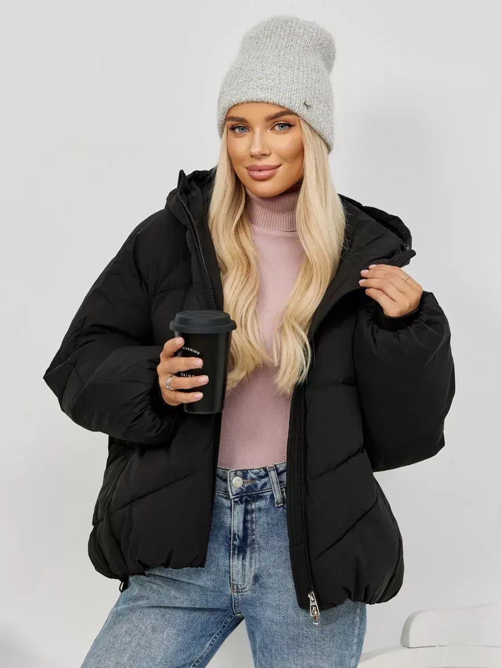 Шапка бини вязаная двойная без отворота