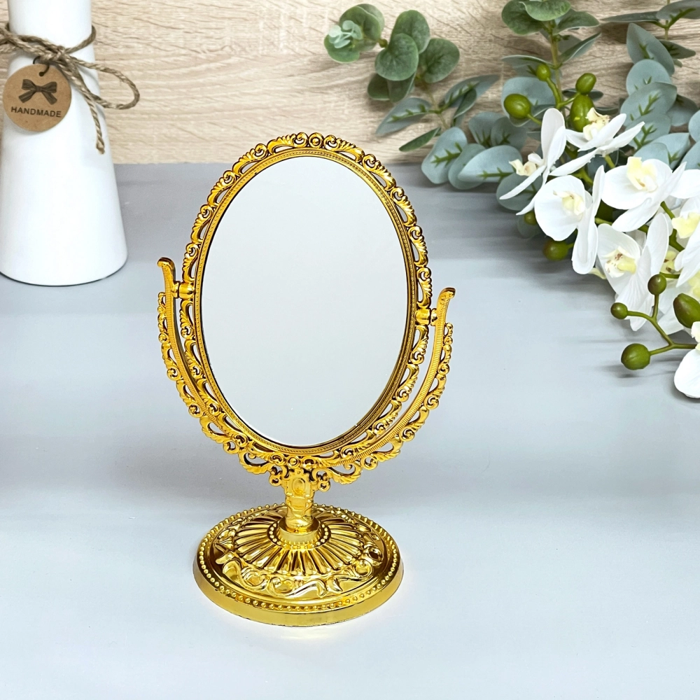 Зеркало настольное в пластиковой оправе «Версаль - Овал», цвет золото, двухстороннее, 20см