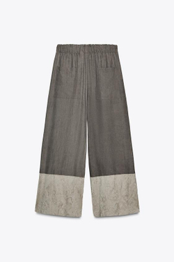 ZARA КОМБИНИРОВАННЫЕ ЖАККАРДОВЫЕ БРЮКИ — ZW COLLECTION, СЕРЫЙ МЕЛАНЖ