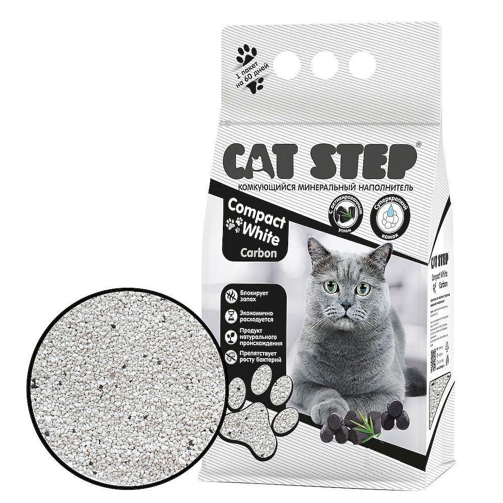 Cat Step Наполнитель комкующийся для котят Compact White Carbon 5л