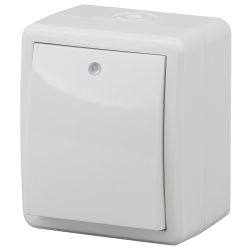 Выключатель ЭРА Эксперт 11-1402-01 с подсветкой IP54 10АХ-250В ОУ белый | Эра Эксперт