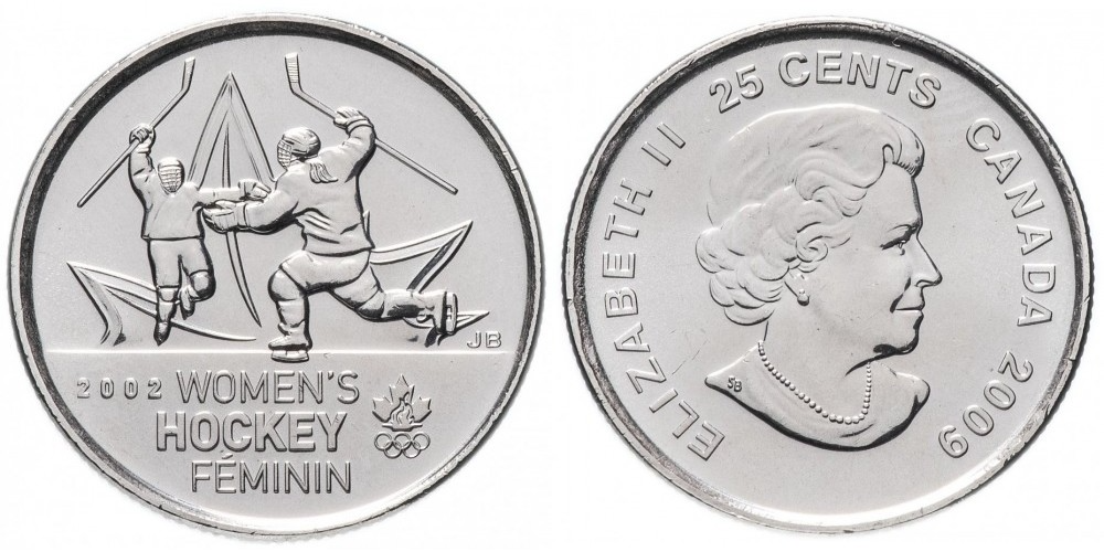 Канада 25 центов, 2009 Победа женской сборной по хоккею на олимпиаде Солт-Лейк-Сити 2002