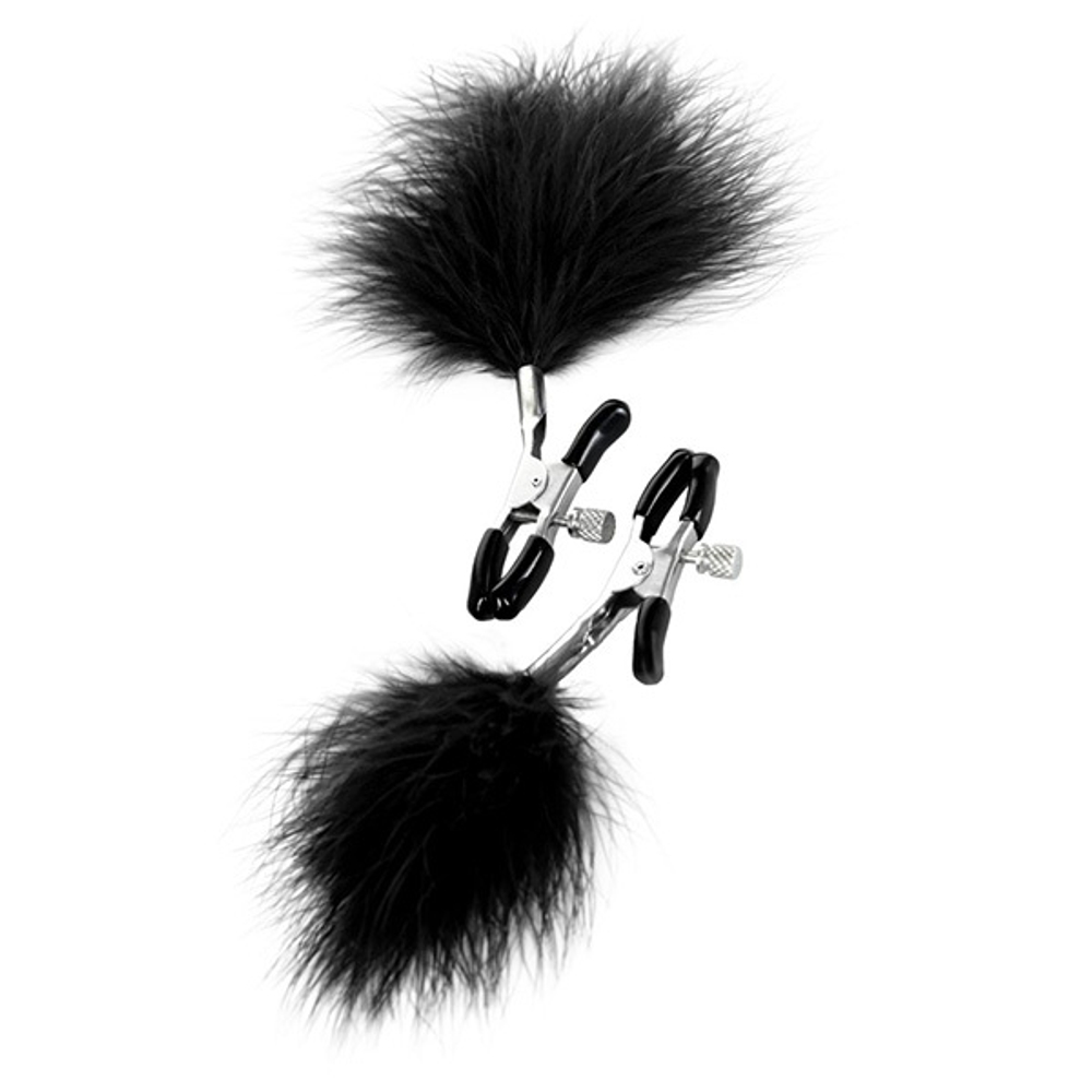 Зажимы для сосков с черным пухом ToyFa Theatre 705009