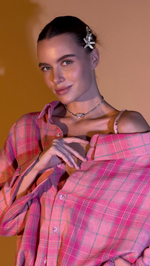 Рубашка в клетку оттенок малиновый сорбет осень 2025