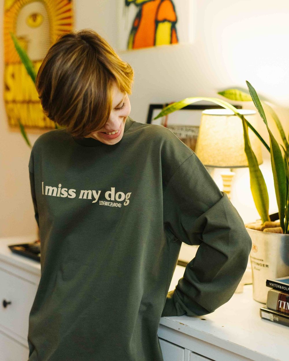 Лонгслив Underdog I miss my dog Green