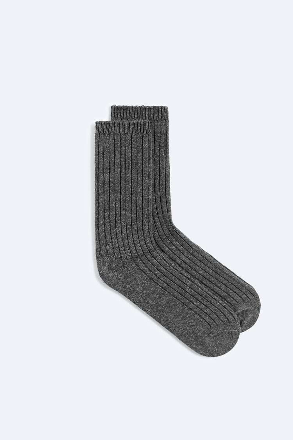 ZARA НОСКИ ИЗ РЕЛЬЕФНОЙ ТКАНИ В РУБЧИК, АНТРАЦИТОВО-СЕРЫЙ
