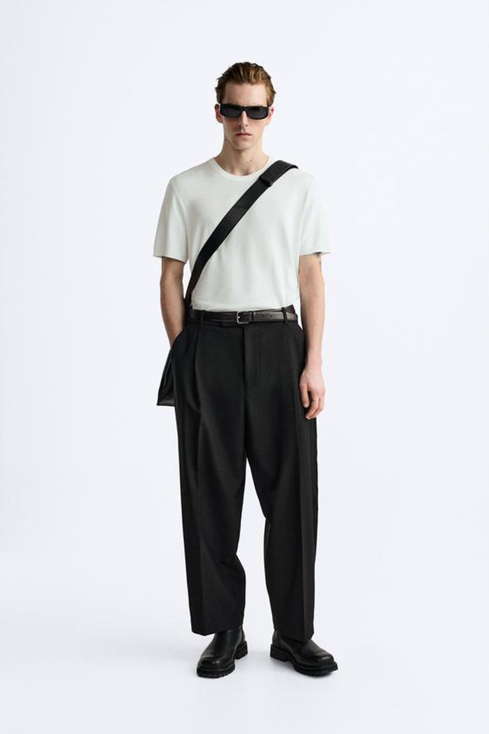 ZARA ФУТБОЛКА ИЗ СМЕСОВОЙ ВИСКОЗЫ, ЖЕЛТОВАТО-БЕЛЫЙ