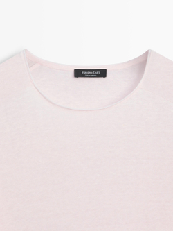 Massimo Dutti Футболка из смесовой льняной ткани, бледно-розовый