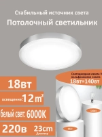 Настенно-потолочный светильник с серебряной рамкой, 18 Вт, 5000 К, для ванных комнат и кухонь площадью 10 м2