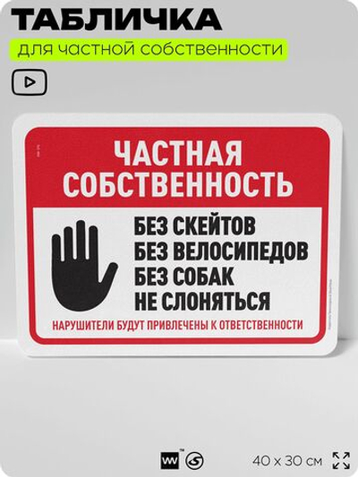 Табличка для частной территории "Частная собственность", на дом, для участка, организаций, предупреждающая, 40х30 см, Silver Plane x Айдентика Технолоджи