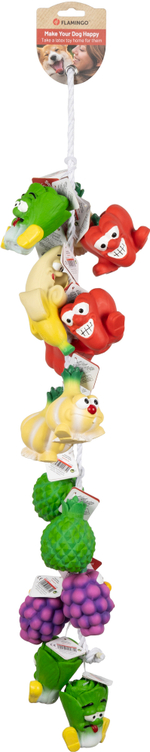 Игрушка для собак Flamingo Овощи и Фрукты, 5,5 х 7 х 14 см, латекс, в ассортименте на шнуре