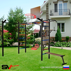 Уличная шведская стенка Sv Sport рукоход с комплектом турник прямой У5433К (Турник/Брусья/Стойка/Скамья/Со спинкой/Щит баскет/Кронш бокс)