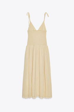 ZARA КОМБИНИРОВАННОЕ ПЛАТЬЕ МИДИ В РУБЧИК, БЕЖЕВЫЙ