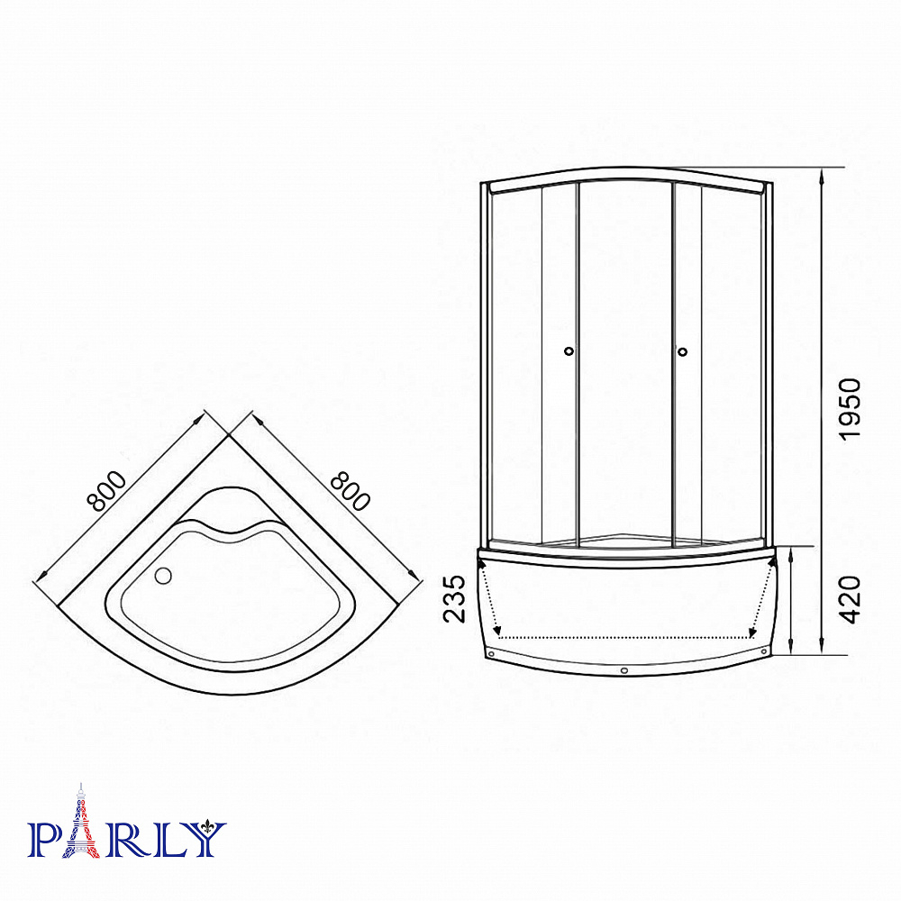 Душевой уголок с поддоном PARLY ZF80N (80х80х195)